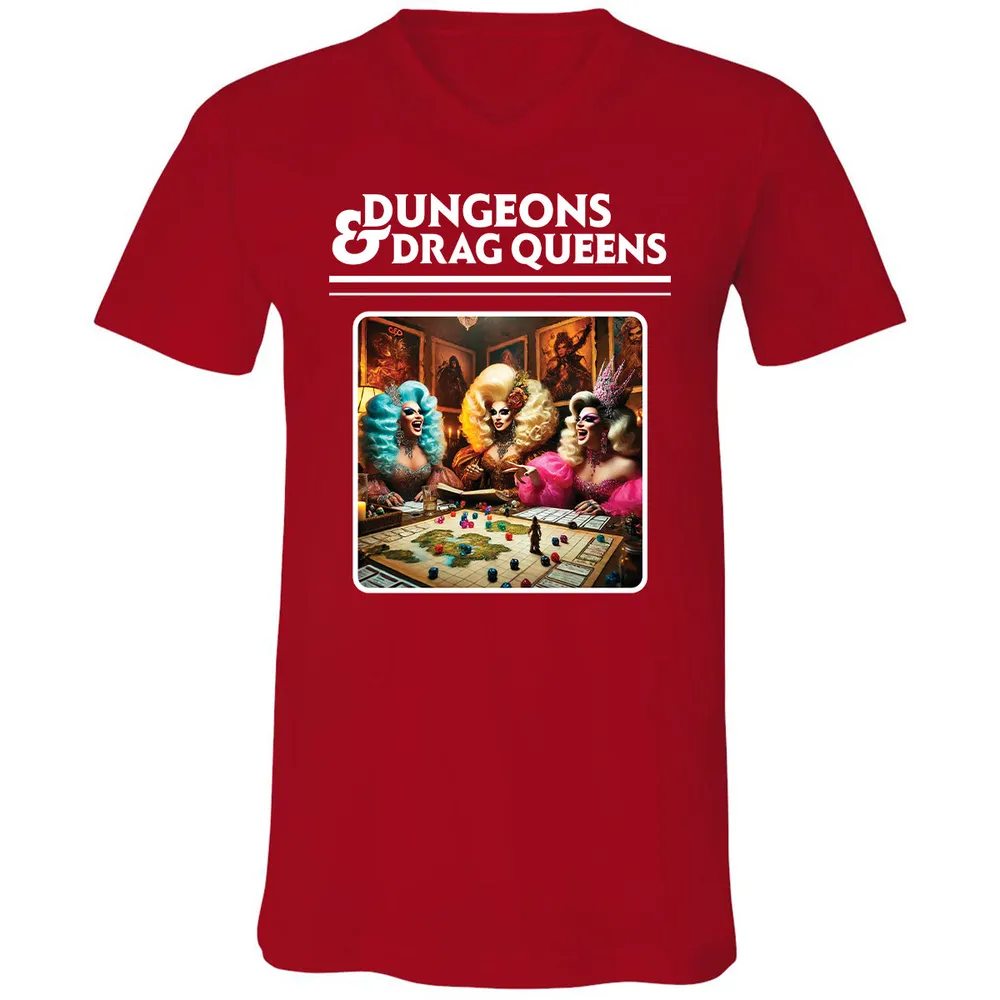 Dungeons & Drag Queens Unisex V-Neck T-Shirt - Red - 3