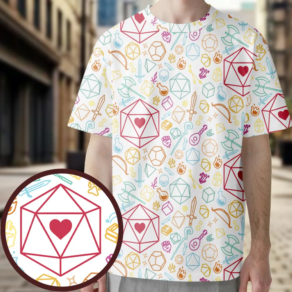 Dice Heart RPG All-Over Print Unisex T-Shirt - 1