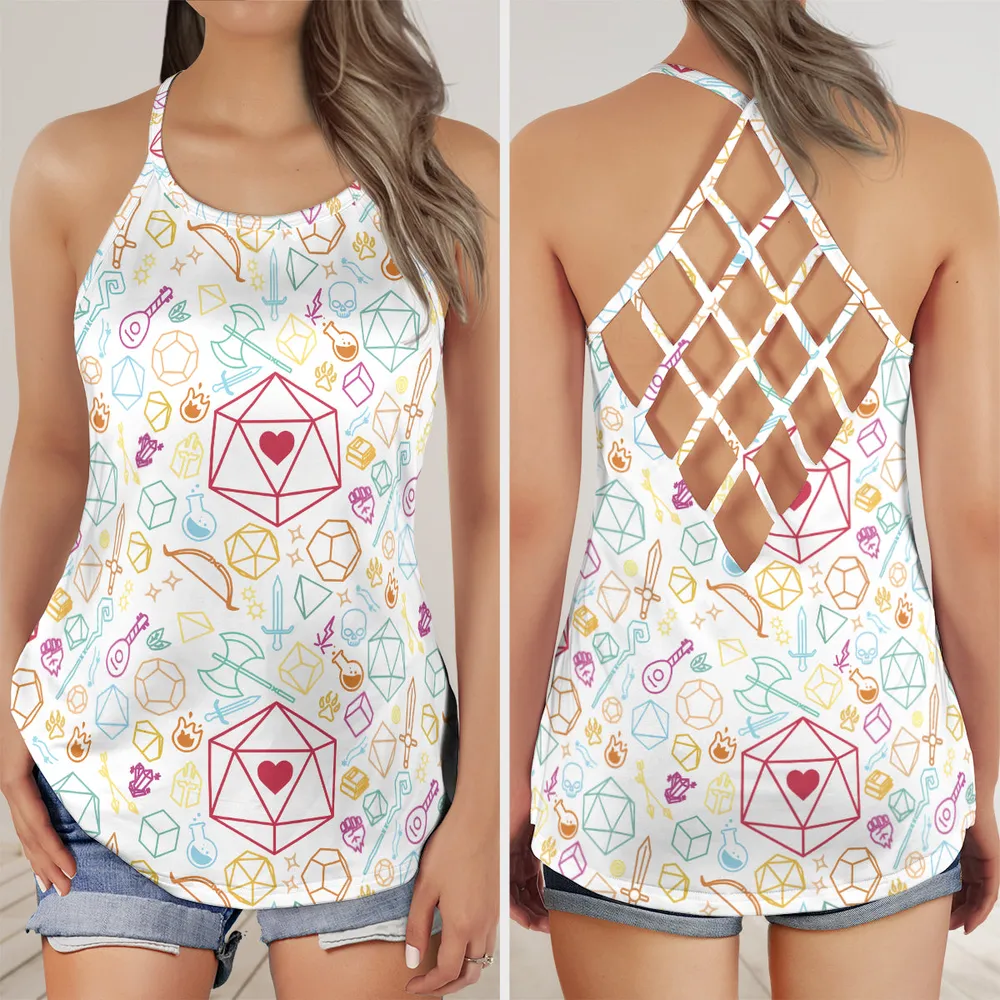 Dice Heart RPG Criss Cross Tank Top - 1