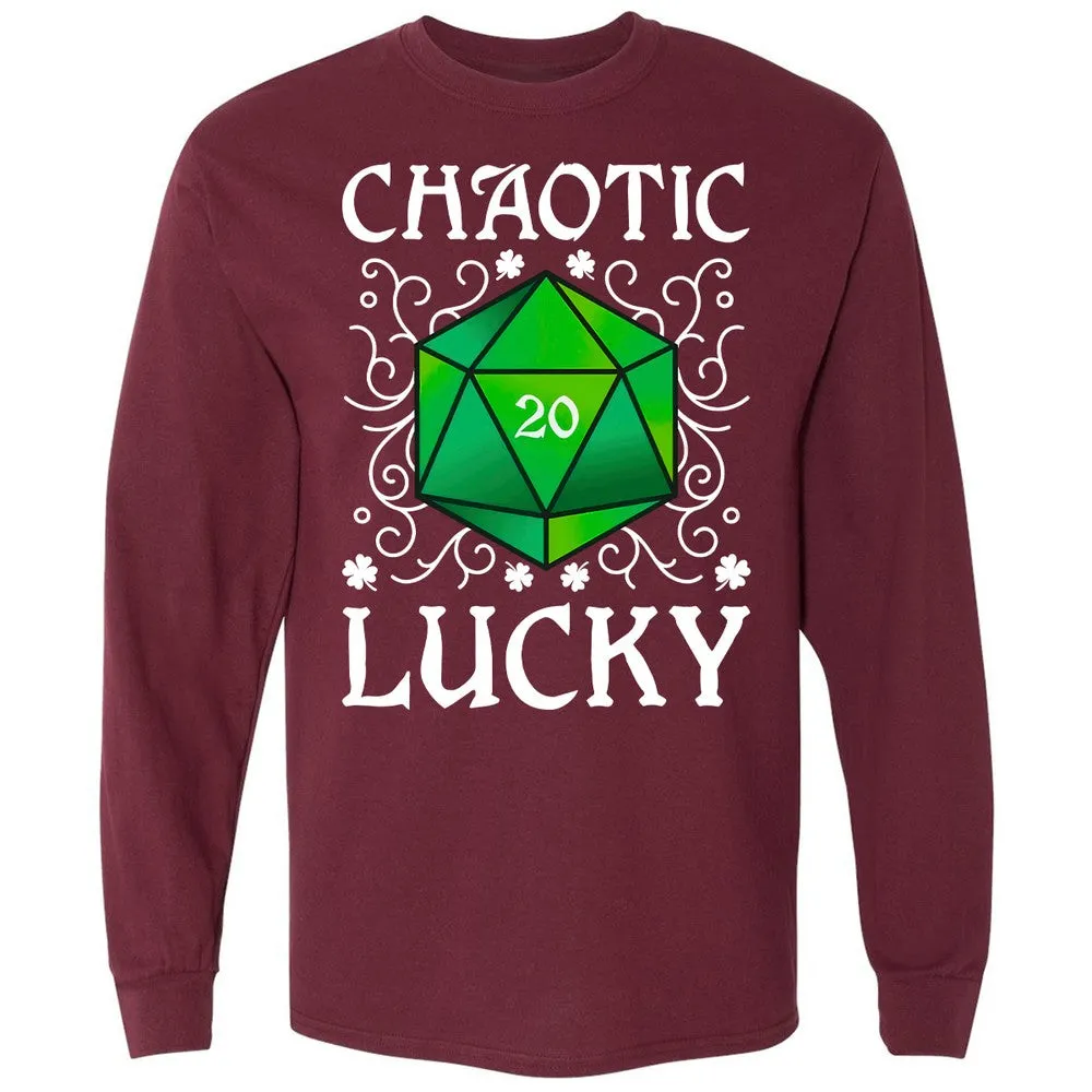 Chaotic Lucky D20 Dice Long Sleeve T-Shirt - Maroon - 11