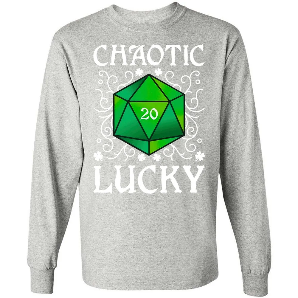 Chaotic Lucky D20 Dice Long Sleeve T-Shirt - Ash - 7