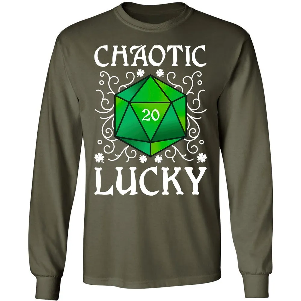 Chaotic Lucky D20 Dice Long Sleeve T-Shirt - Military Green - 16