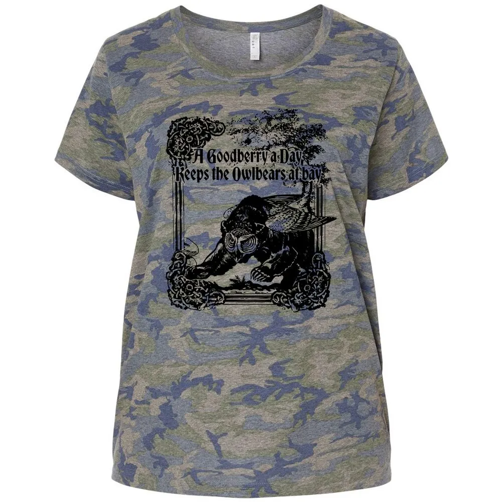 A Goodberry A Day Keeps The Owlbears At Bay Ladies Curvy Jersey - Vintage Camo - 5