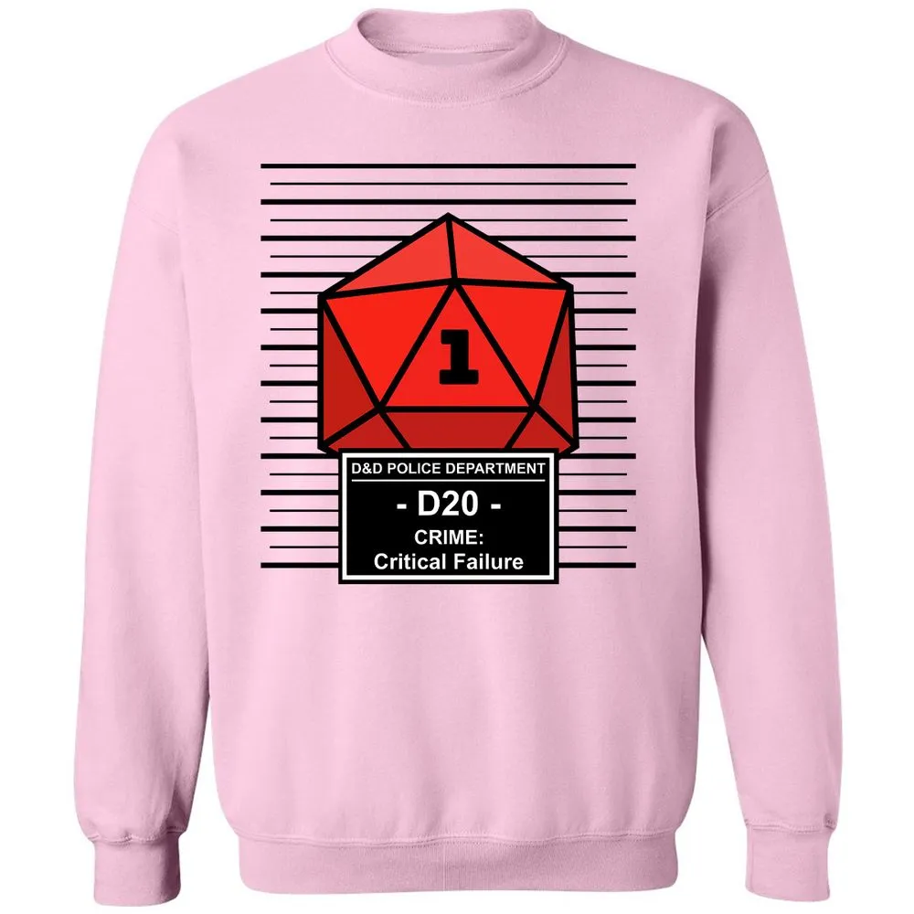 D20 Arrested For Critical Failure Classic Unisex Sweatshirt - Light Pink - 3