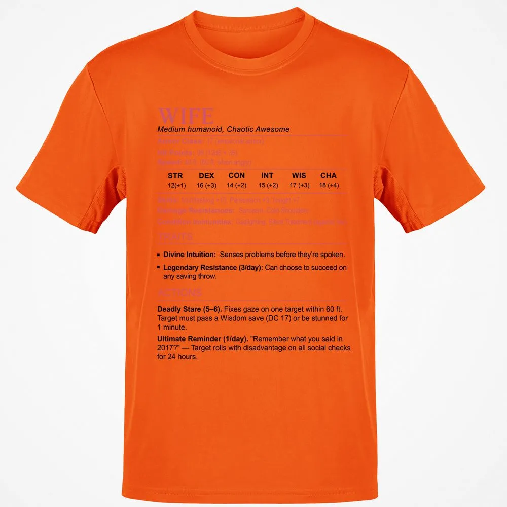 Wife Stats 2 Classic Unisex T-Shirt - Orange - 8