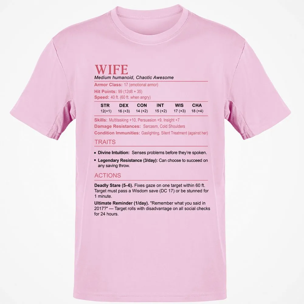 Wife Stats 2 Classic Unisex T-Shirt - Light Pink - 5