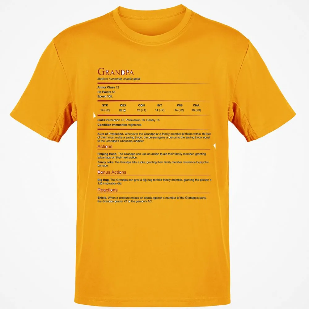 Grandpa Stat Block Classic Unisex T-Shirt - Gold - 4