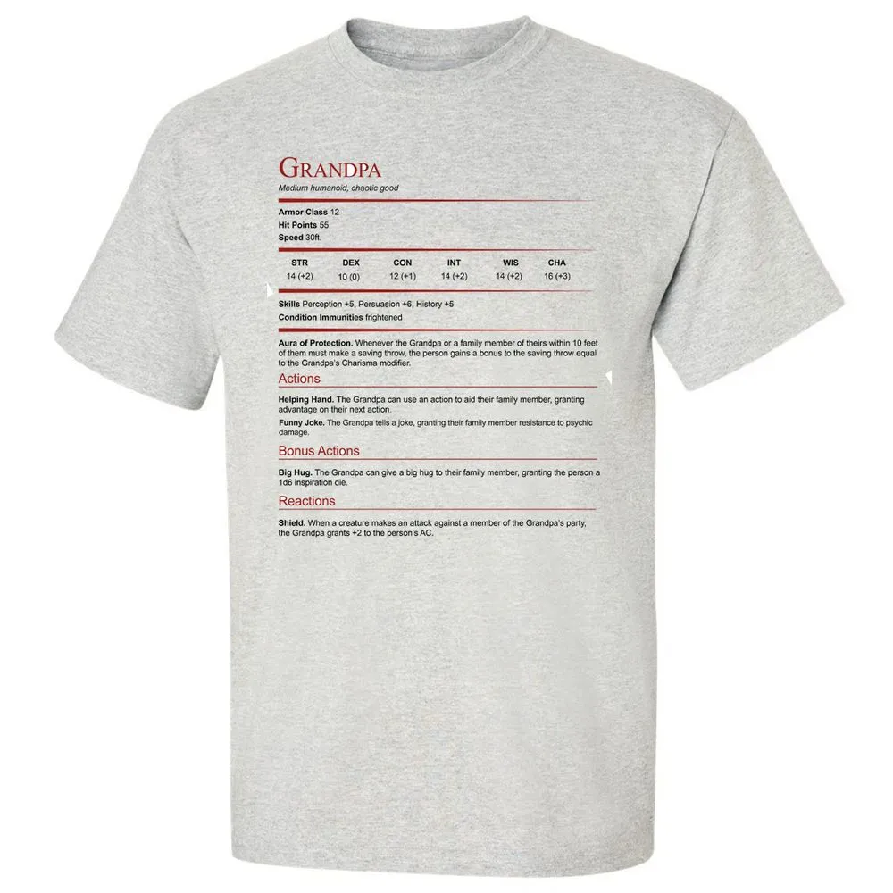 Grandpa Stat Block Classic Unisex T-Shirt - Ash - 2