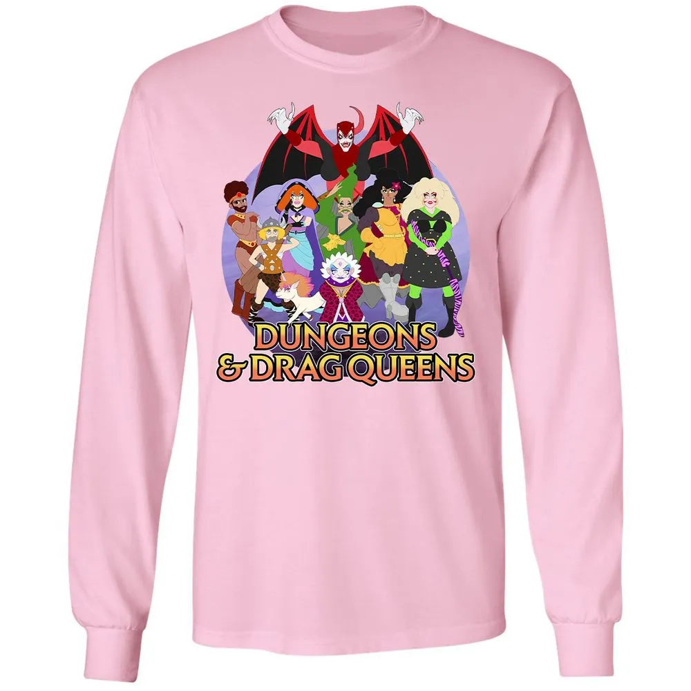Dungeons n Drag Queens Cartoon Long Sleeve T-Shirt - Light Pink - 3