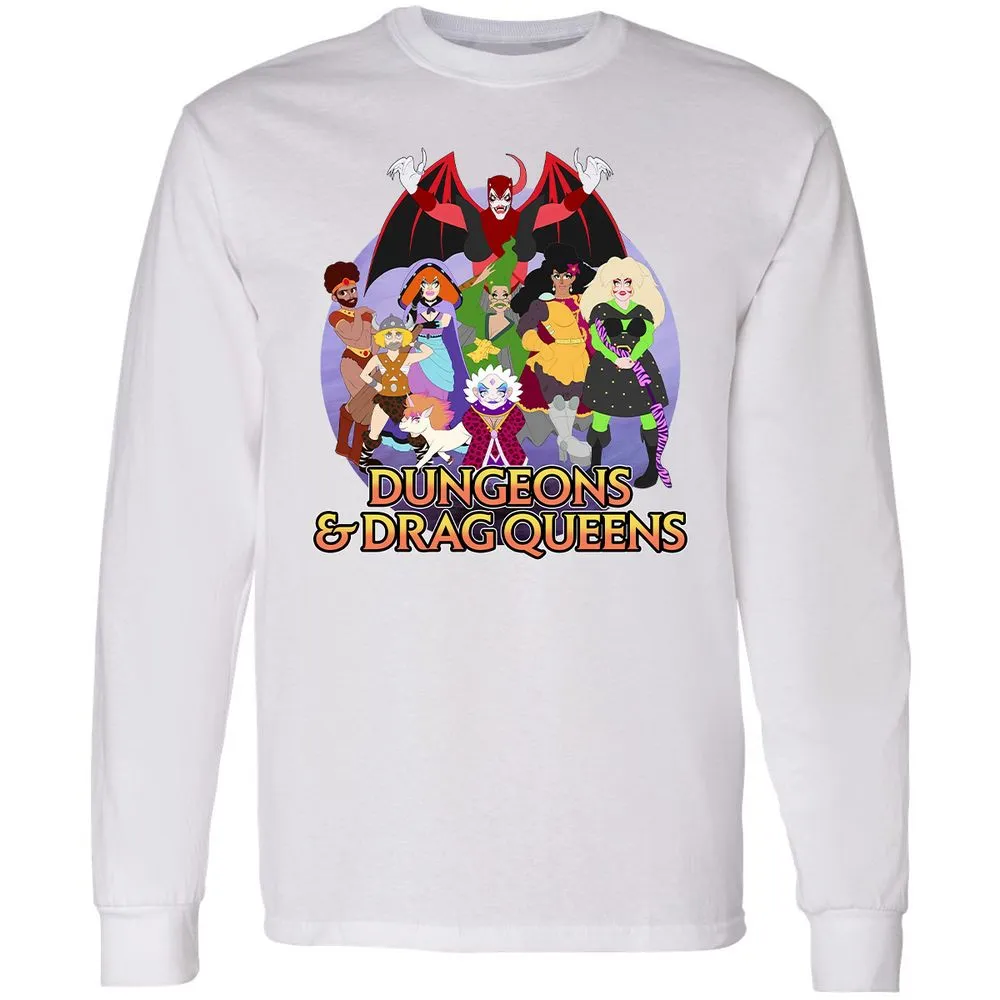 Dungeons n Drag Queens Cartoon Long Sleeve T-Shirt - White - 5
