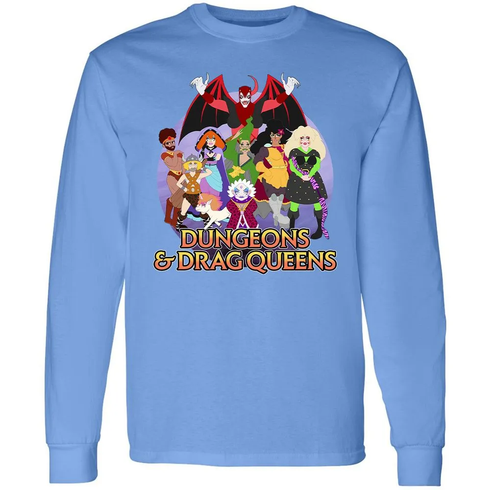 Dungeons n Drag Queens Cartoon Long Sleeve T-Shirt - Carolina Blue - 12