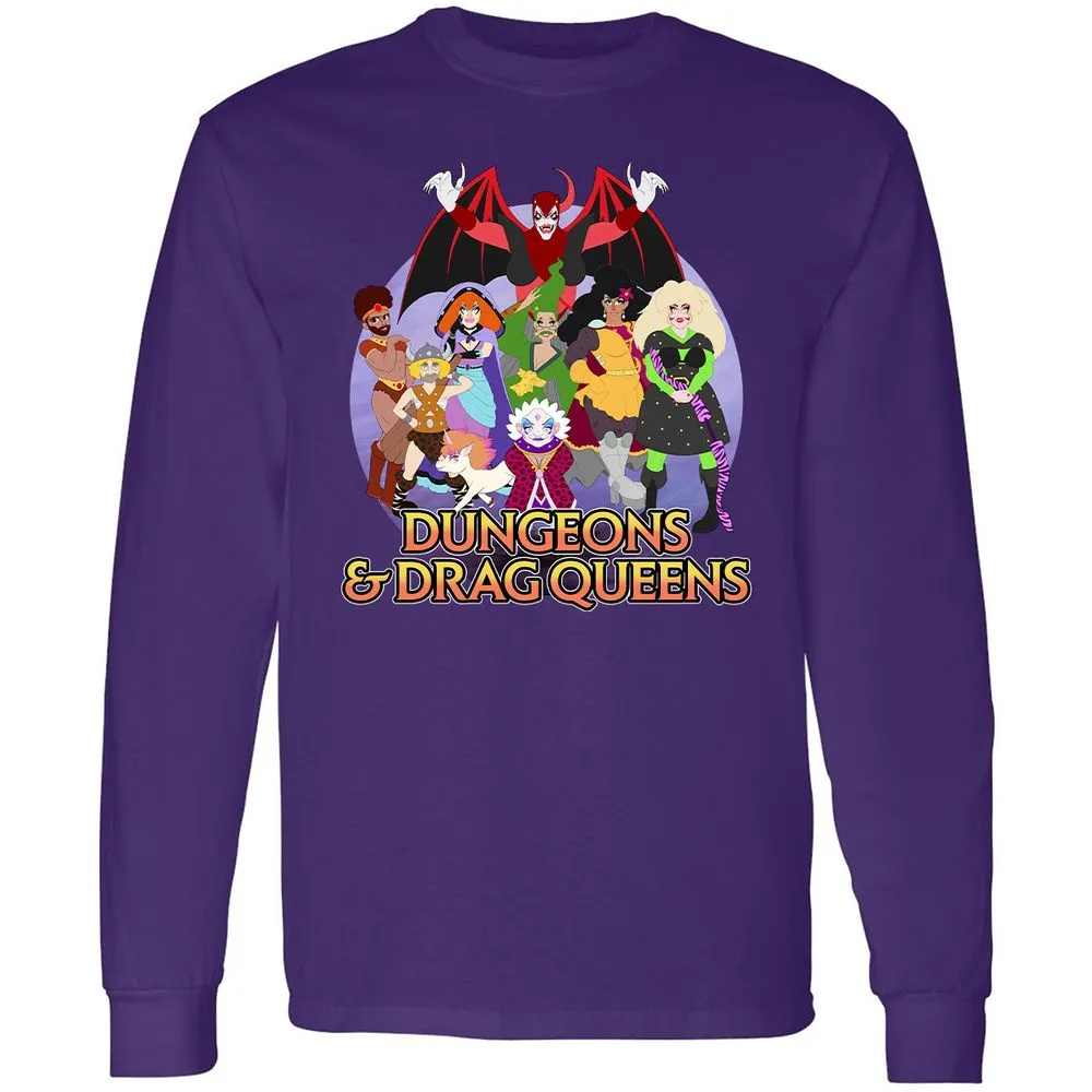 Dungeons n Drag Queens Cartoon Long Sleeve T-Shirt - Purple - 13