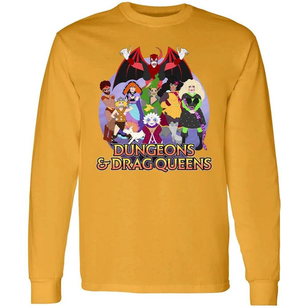 Dungeons n Drag Queens Cartoon Long Sleeve T-Shirt - Gold - 9