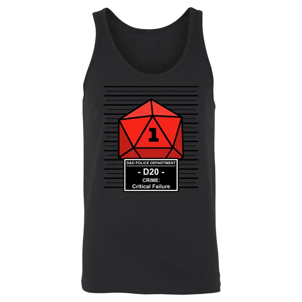 D20 Arrested For Critical Failure Unisex Jersey Tank - Black - 14