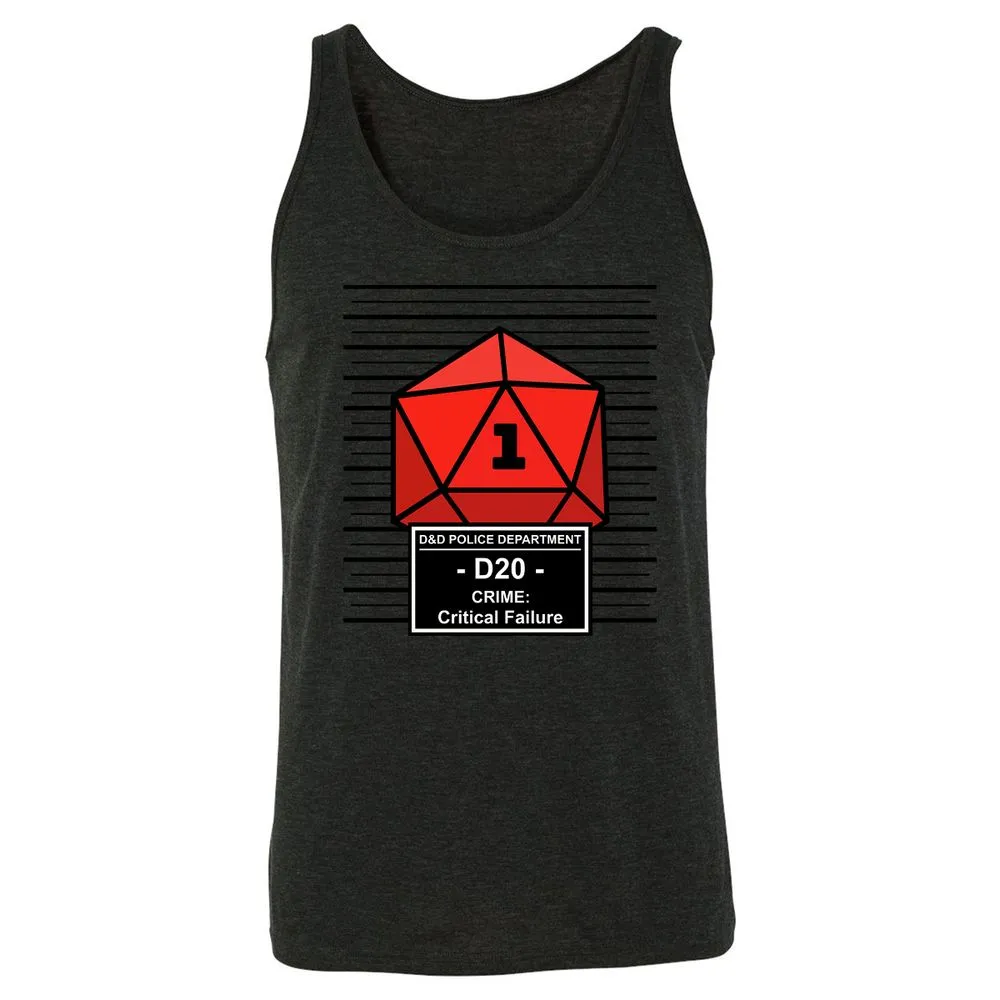 D20 Arrested For Critical Failure Unisex Jersey Tank - Charcoal Black Triblend - 5
