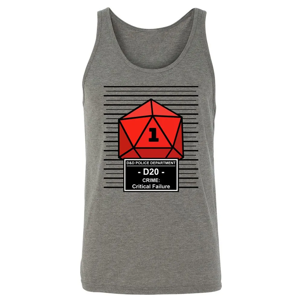 D20 Arrested For Critical Failure Unisex Jersey Tank - Grey Triblend - 2