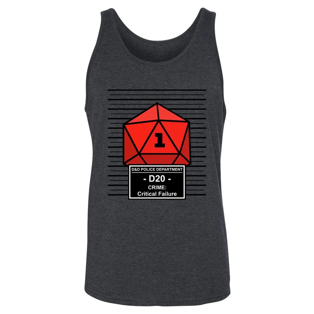 D20 Arrested For Critical Failure Unisex Jersey Tank - Dark Grey Heather - 6