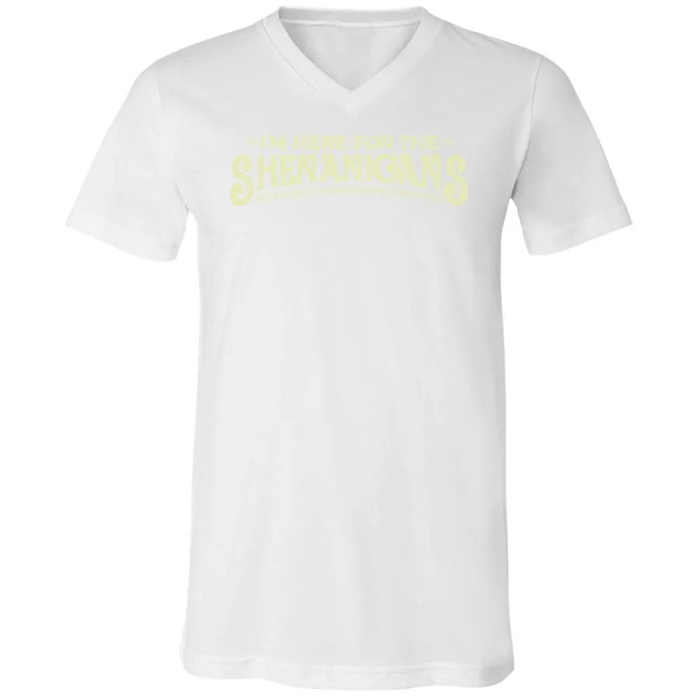 Here For The Shenanigans Unisex V-Neck T-Shirt - White - 5