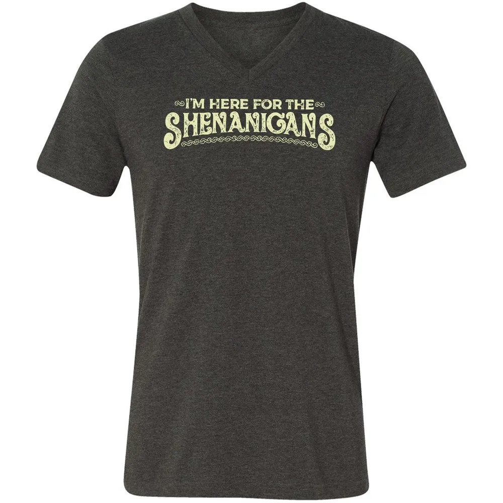 Here For The Shenanigans Unisex V-Neck T-Shirt - Dark Grey Heather - 8