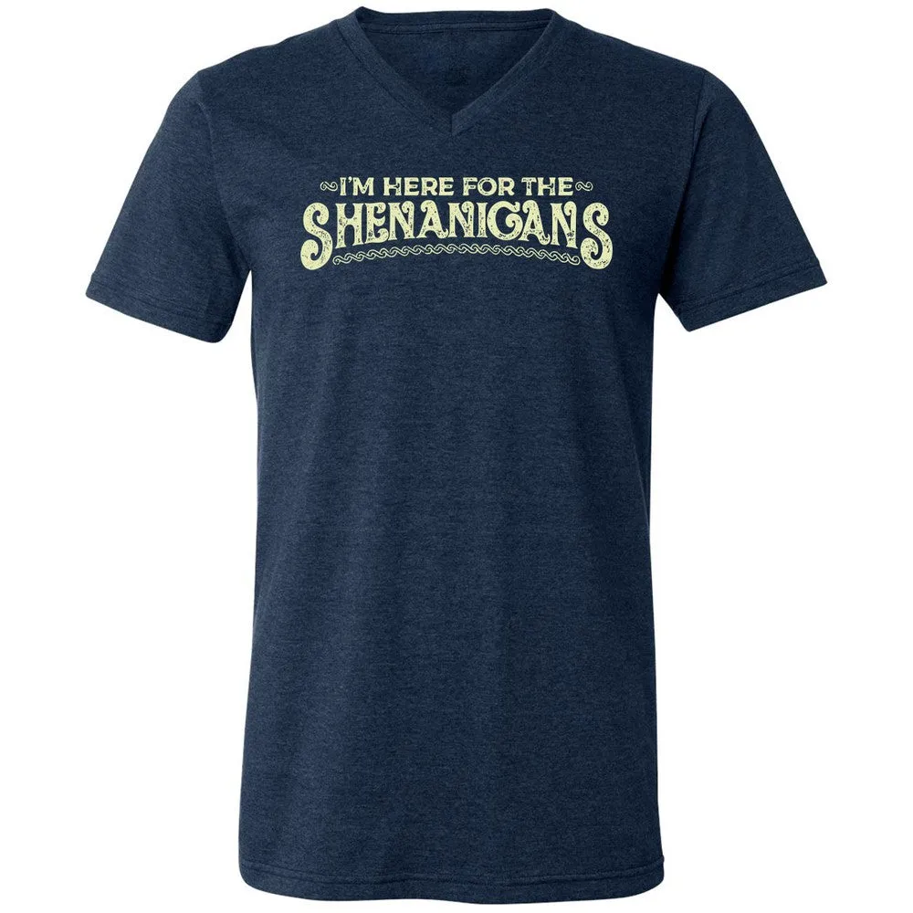 Here For The Shenanigans Unisex V-Neck T-Shirt - Heather Navy - 15