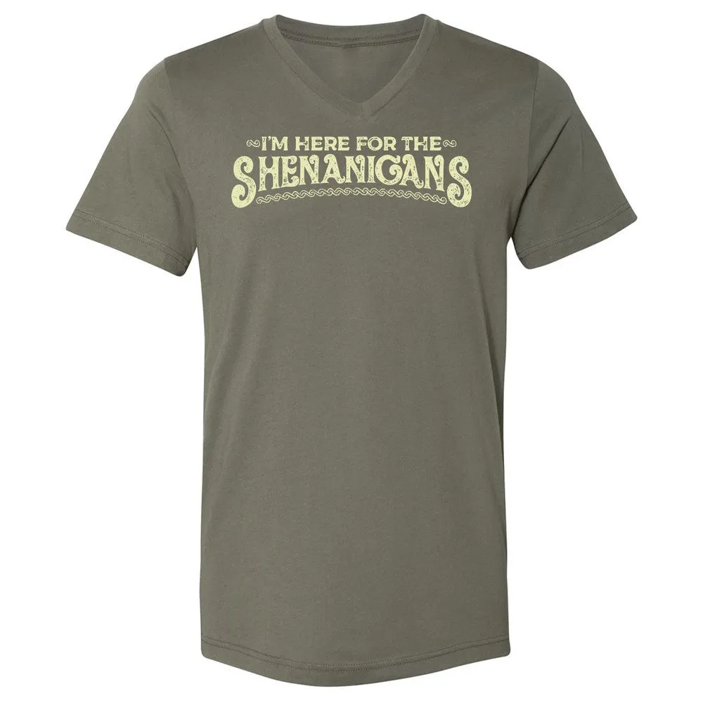 Here For The Shenanigans Unisex V-Neck T-Shirt - Military Green - 10