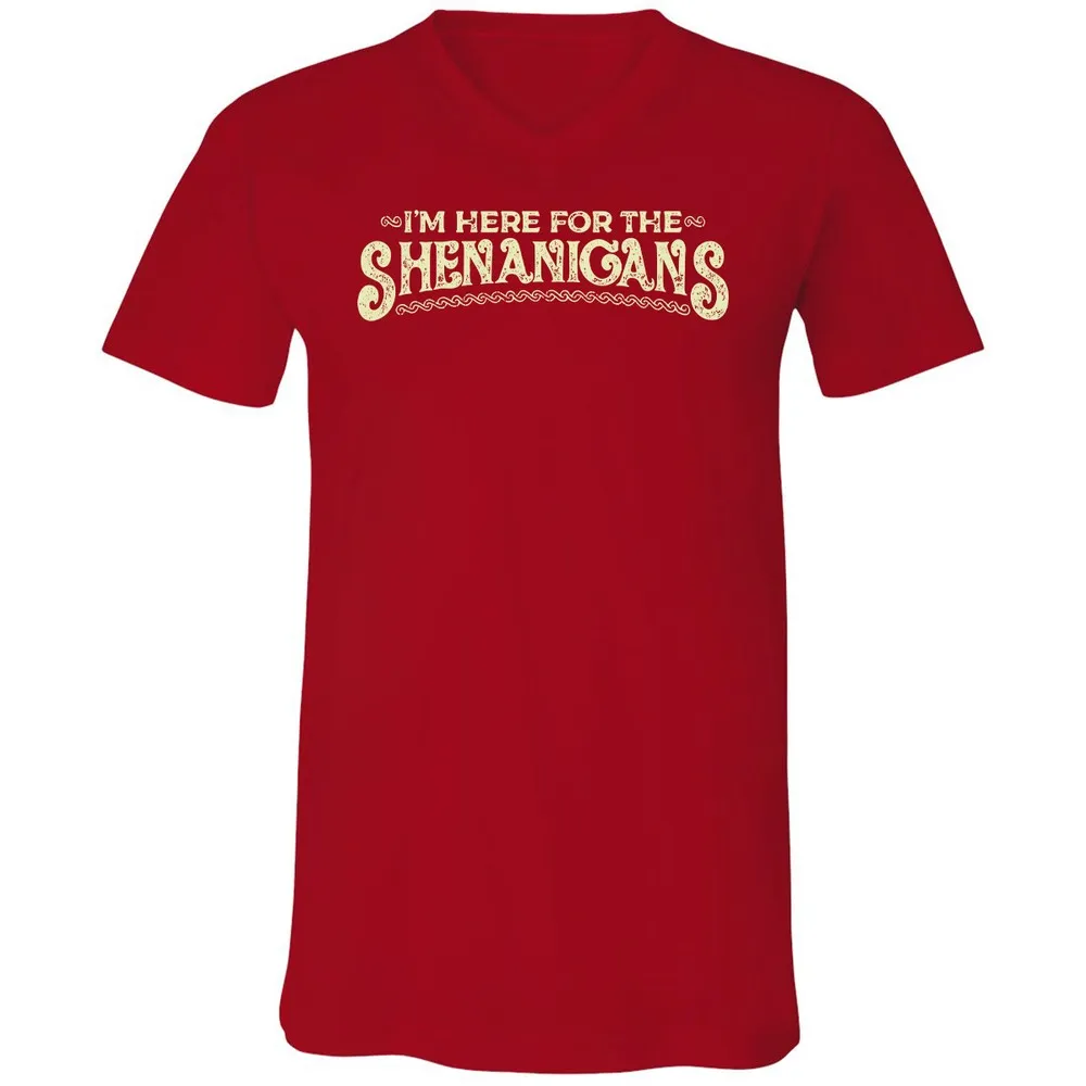 Here For The Shenanigans Unisex V-Neck T-Shirt - Red - 3