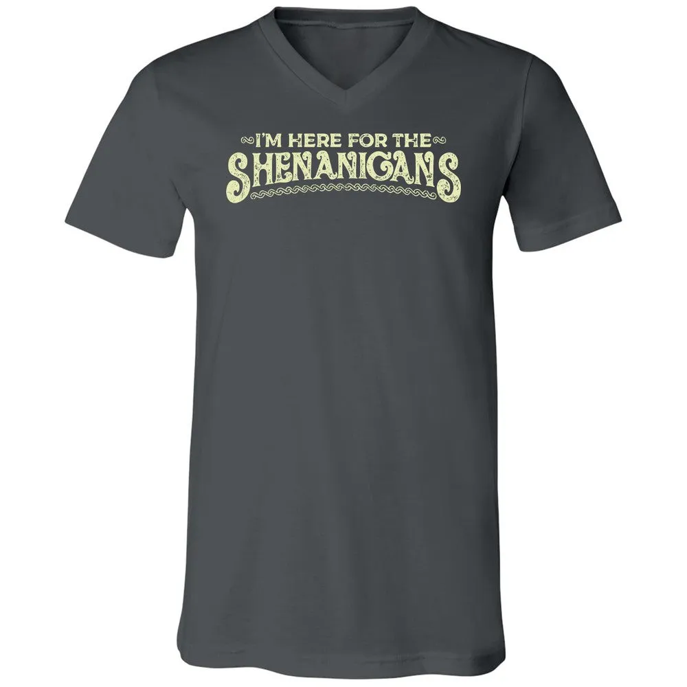 Here For The Shenanigans Unisex V-Neck T-Shirt - Asphalt - 12