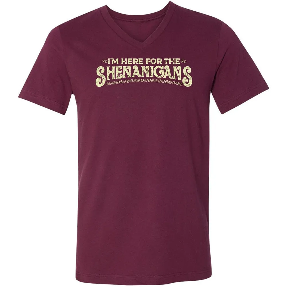Here For The Shenanigans Unisex V-Neck T-Shirt - Maroon - 6