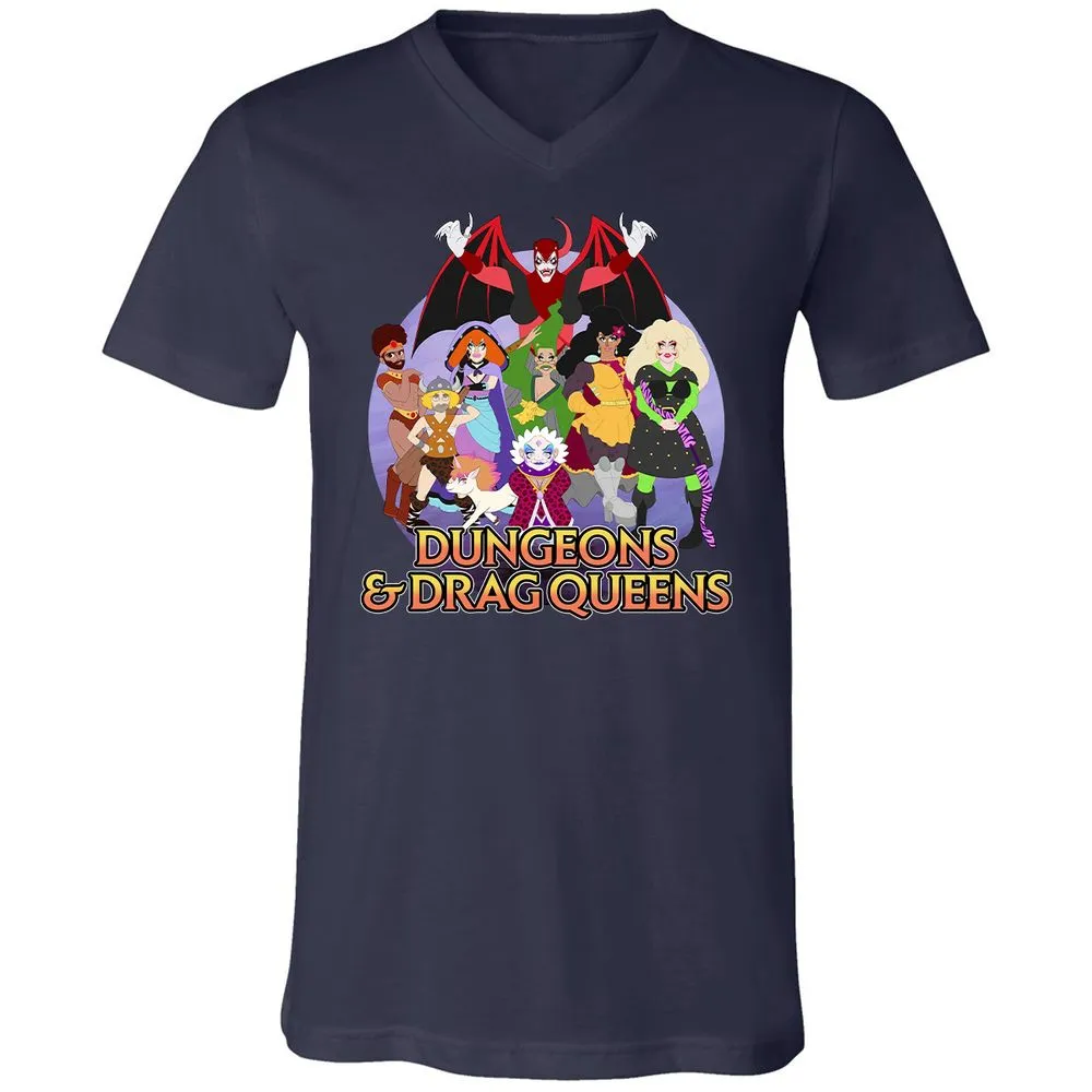 Dungeons n Drag Queens Cartoon Unisex V-Neck T-Shirt - Navy - 2