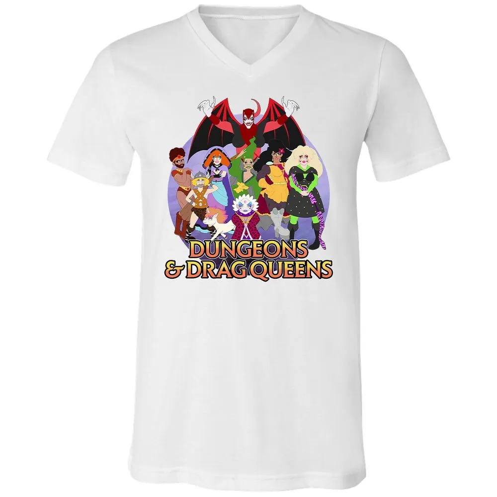 Dungeons n Drag Queens Cartoon Unisex V-Neck T-Shirt - White - 5