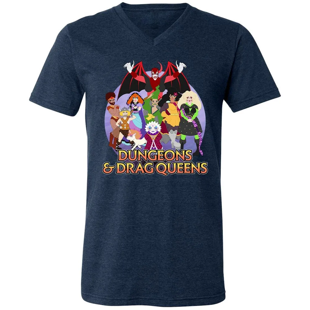 Dungeons n Drag Queens Cartoon Unisex V-Neck T-Shirt - Heather Navy - 15