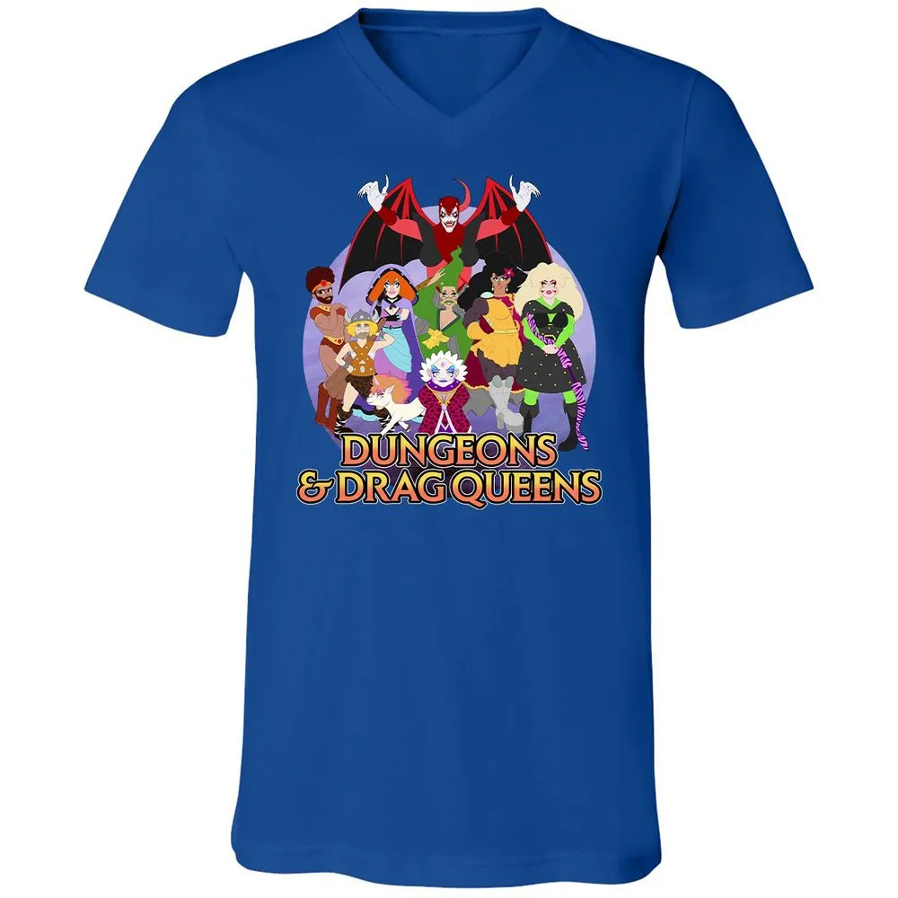 Dungeons n Drag Queens Cartoon Unisex V-Neck T-Shirt - True Royal - 4