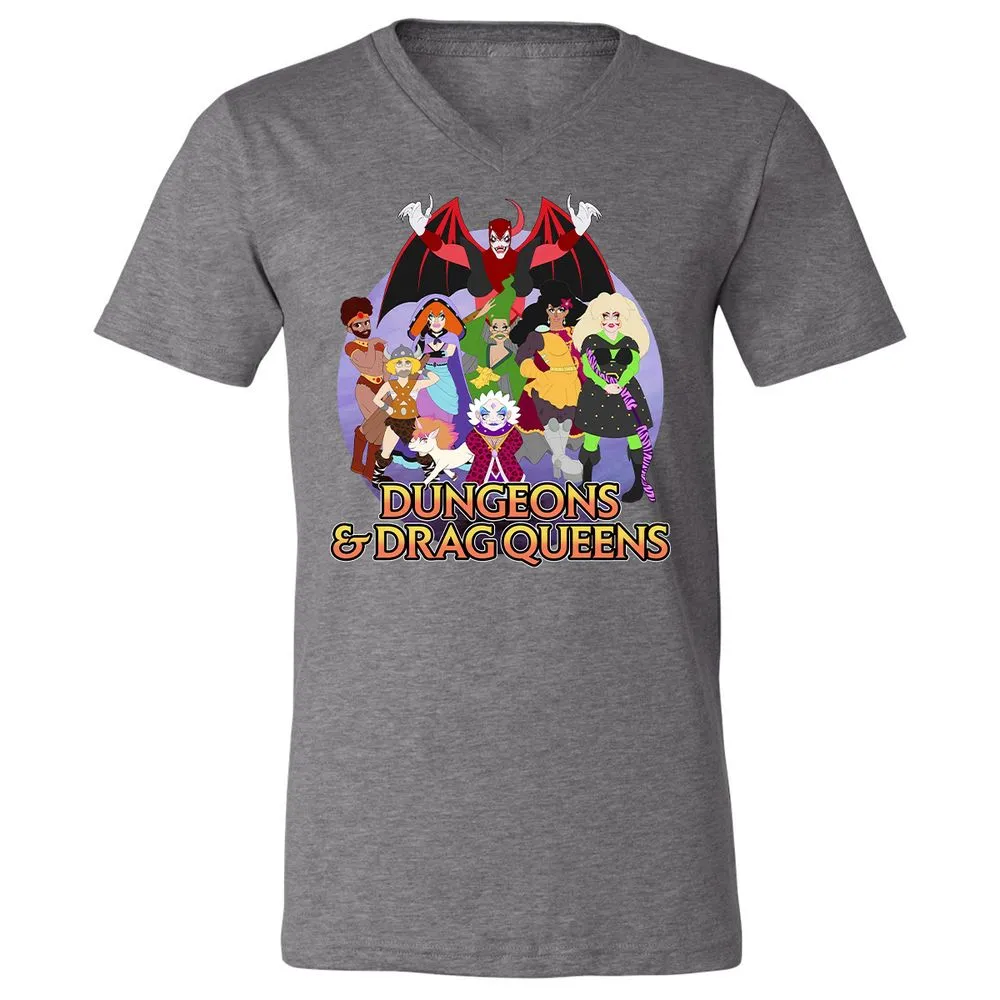 Dungeons n Drag Queens Cartoon Unisex V-Neck T-Shirt - Deep Heather - 13