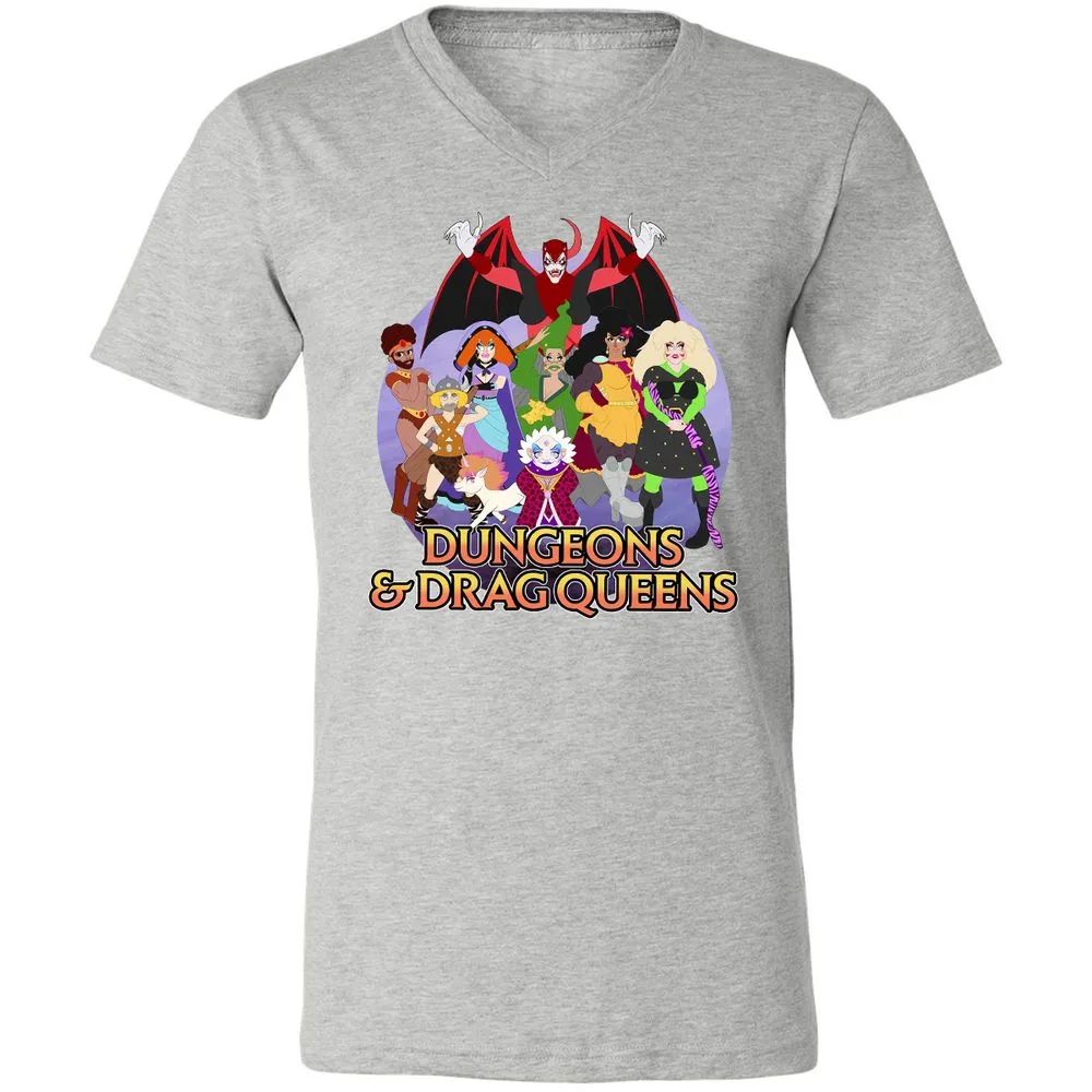 Dungeons n Drag Queens Cartoon Unisex V-Neck T-Shirt - Athletic Heather - 7