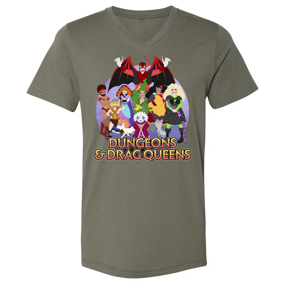 Dungeons n Drag Queens Cartoon Unisex V-Neck T-Shirt - Military Green - 10