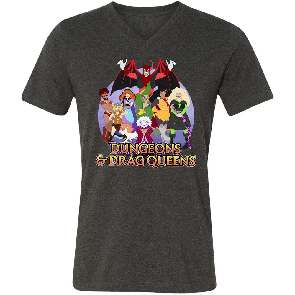 Dungeons n Drag Queens Cartoon Unisex V-Neck T-Shirt - Dark Grey Heather - 8
