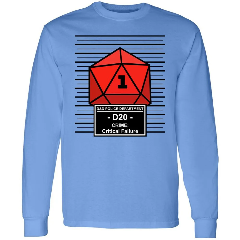 D20 Arrested For Critical Failure Long Sleeve T-Shirt - Carolina Blue - 2