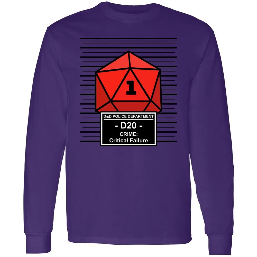 D20 Arrested For Critical Failure Long Sleeve T-Shirt - Purple - 13