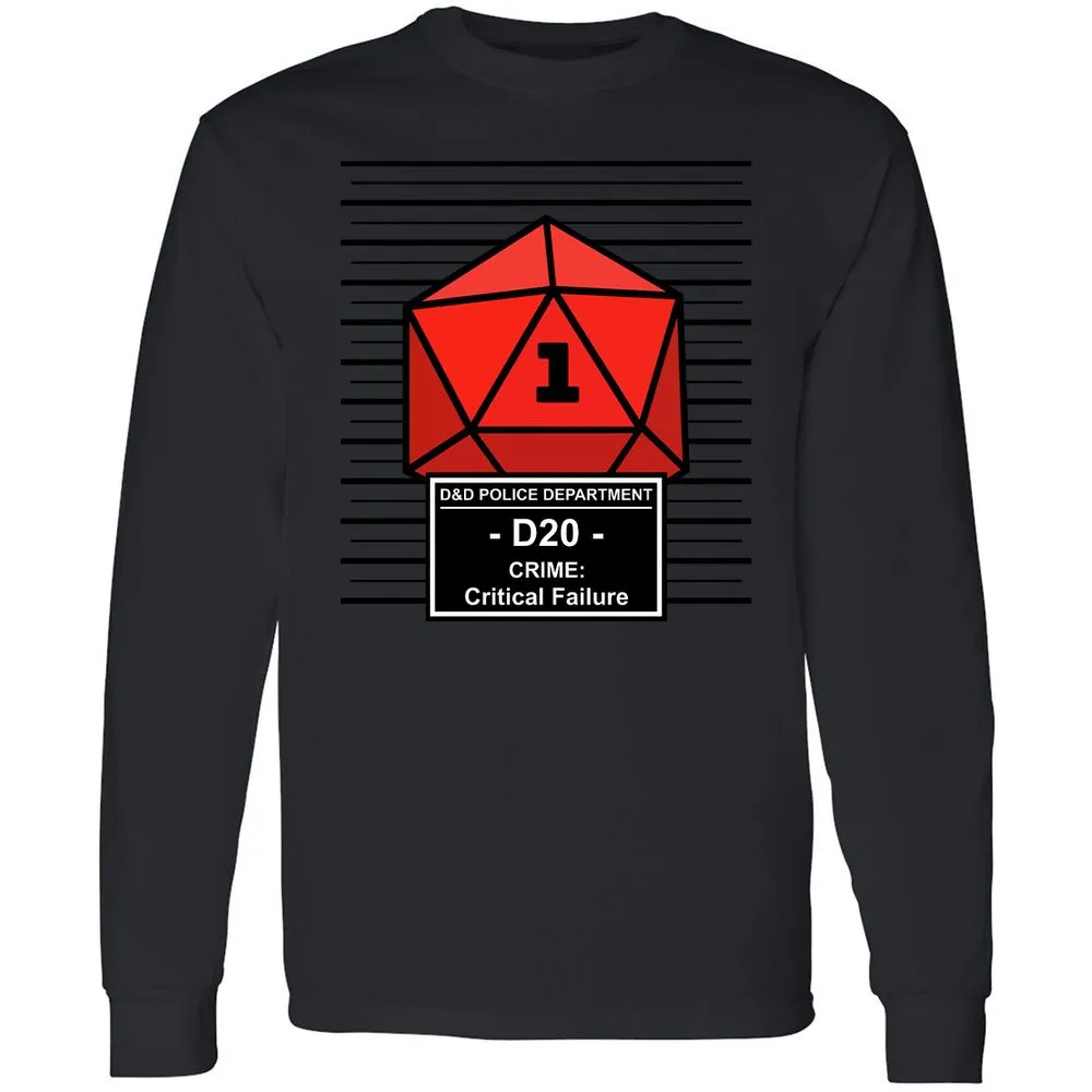 D20 Arrested For Critical Failure Long Sleeve T-Shirt - Black - 16