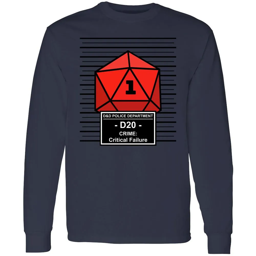 D20 Arrested For Critical Failure Long Sleeve T-Shirt - Navy - 12
