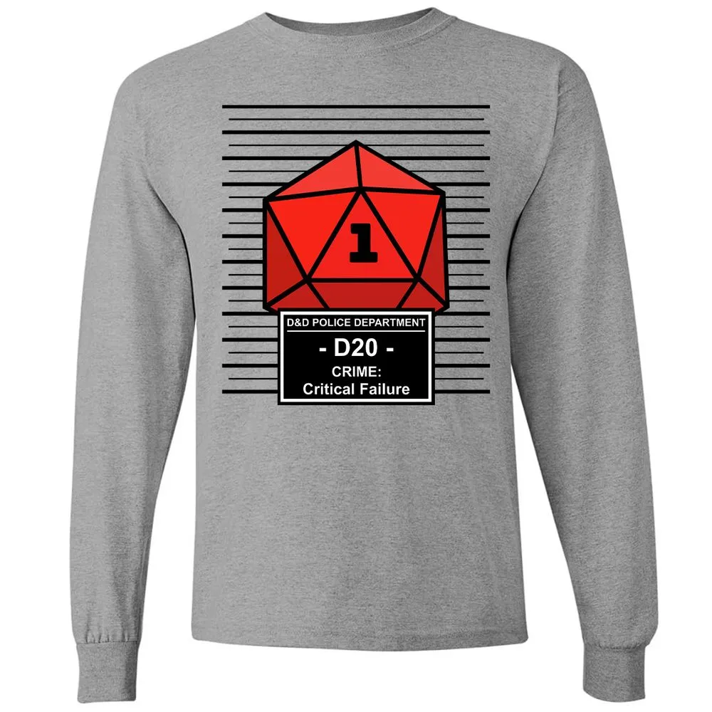 D20 Arrested For Critical Failure Long Sleeve T-Shirt - Graphite Heather - 6
