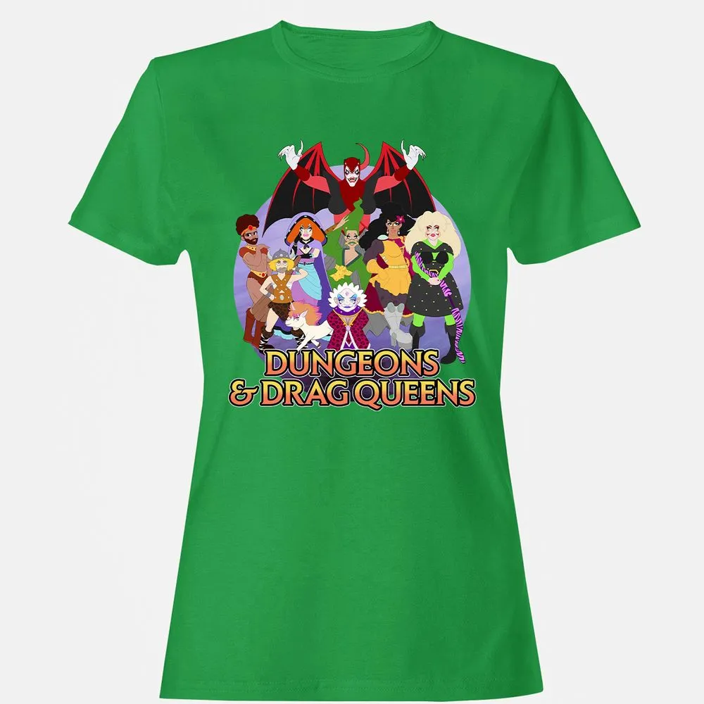 Dungeons n Drag Queens Cartoon Women's T-Shirt - Irish Green - 7