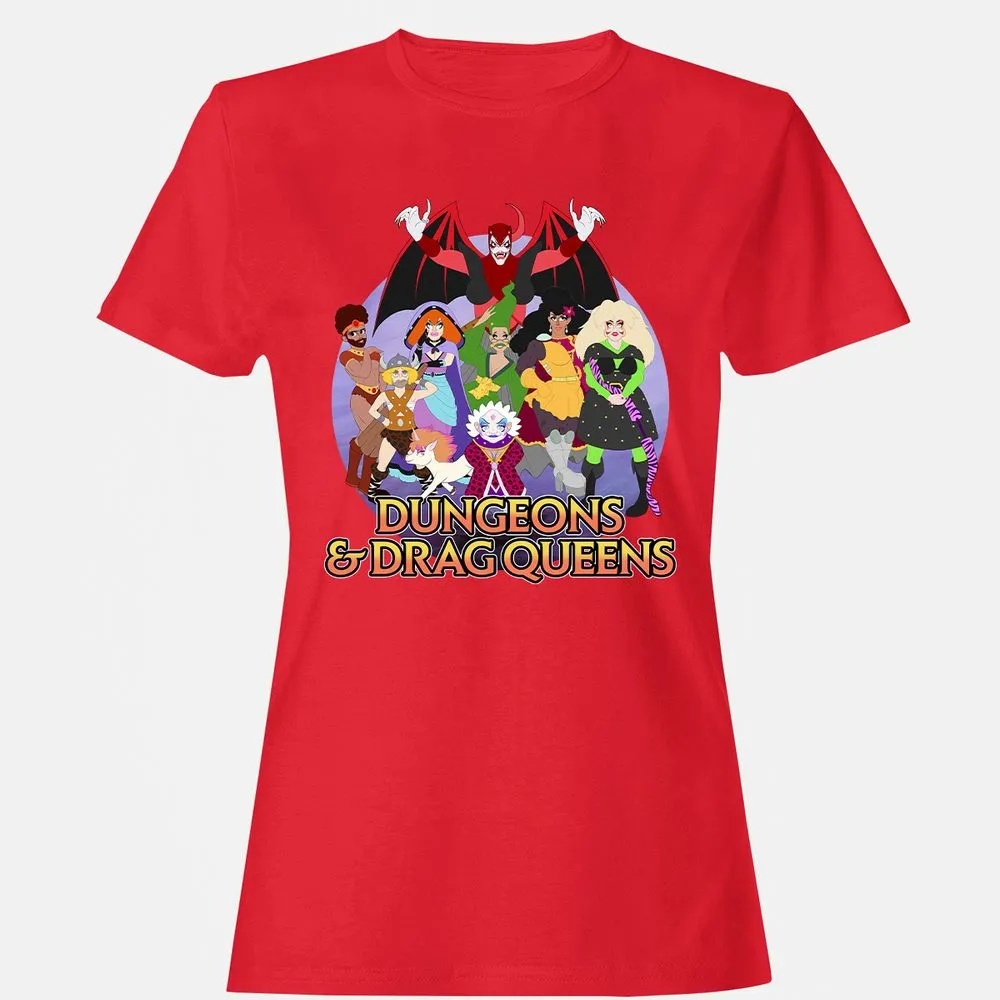 Dungeons n Drag Queens Cartoon Women's T-Shirt - Red - 13