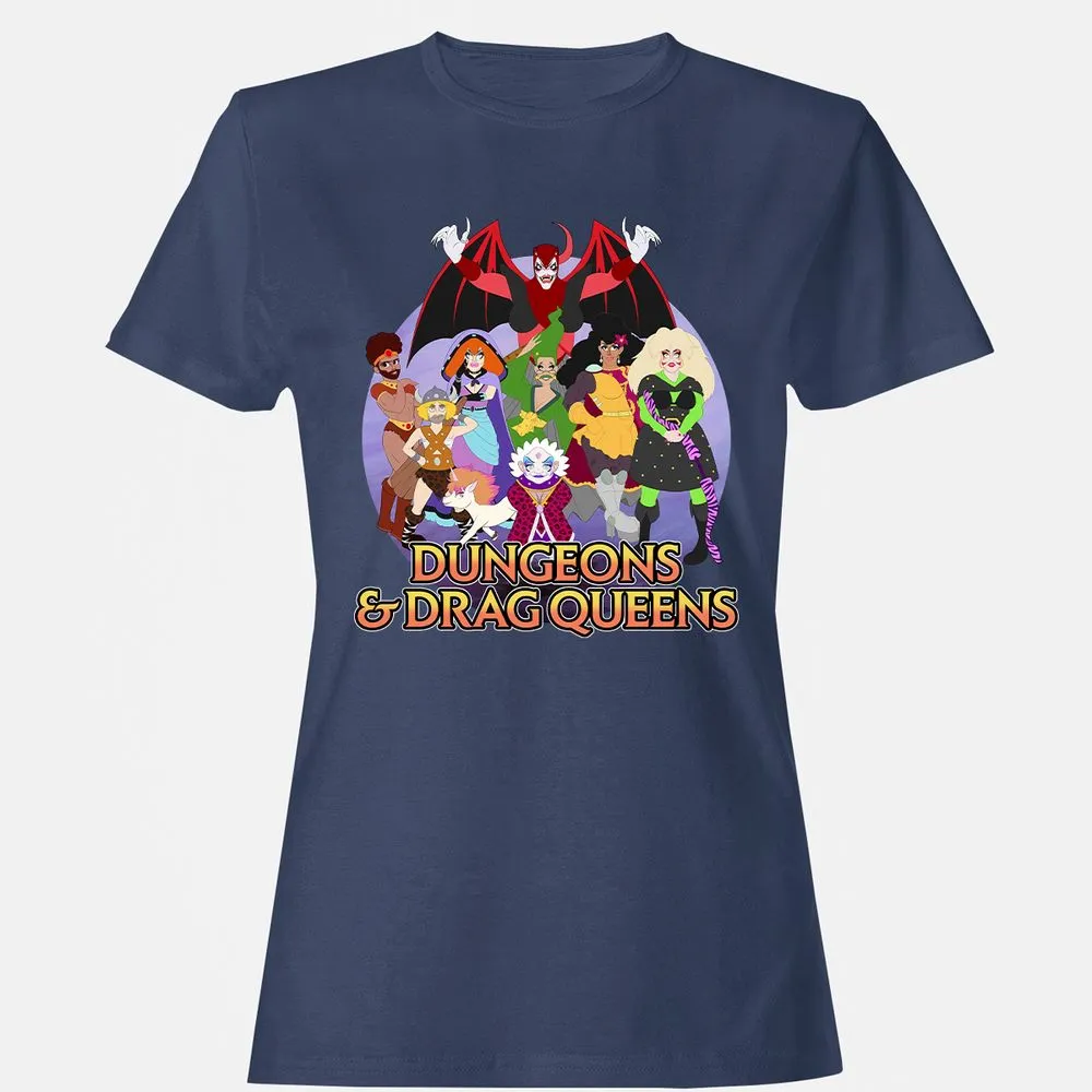 Dungeons n Drag Queens Cartoon Women's T-Shirt - Navy - 10
