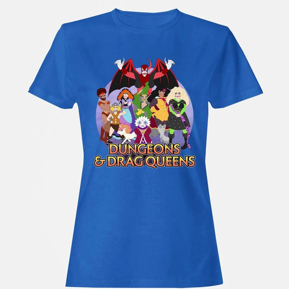 Dungeons n Drag Queens Cartoon Women's T-Shirt - Royal - 14