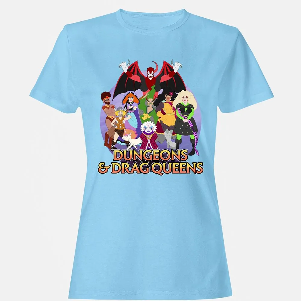 Dungeons n Drag Queens Cartoon Women's T-Shirt - Light Blue - 8