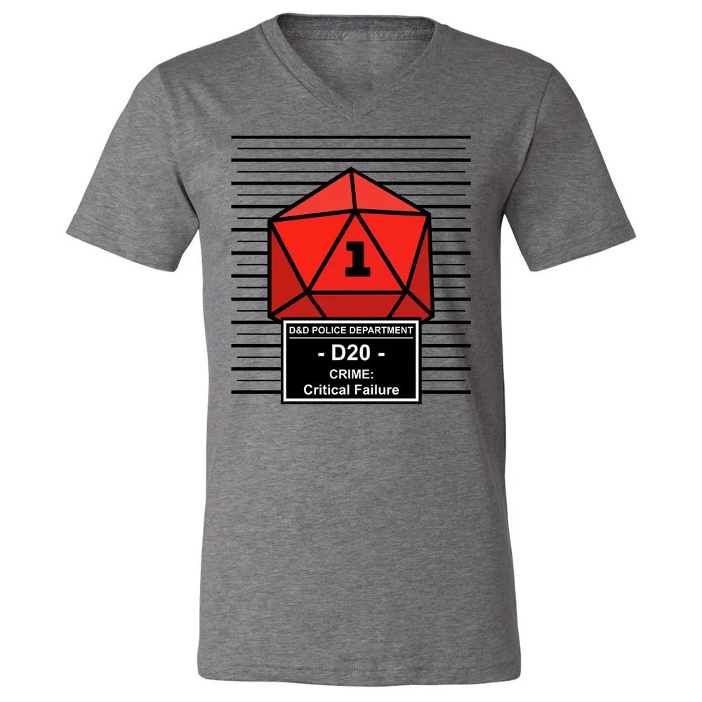 D20 Arrested For Critical Failure Unisex V-Neck T-Shirt - Deep Heather - 13