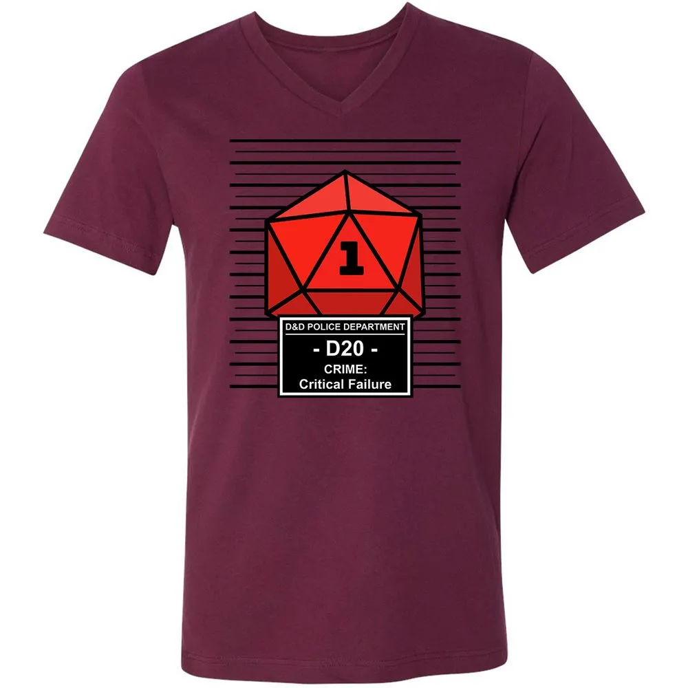 D20 Arrested For Critical Failure Unisex V-Neck T-Shirt - Maroon - 6