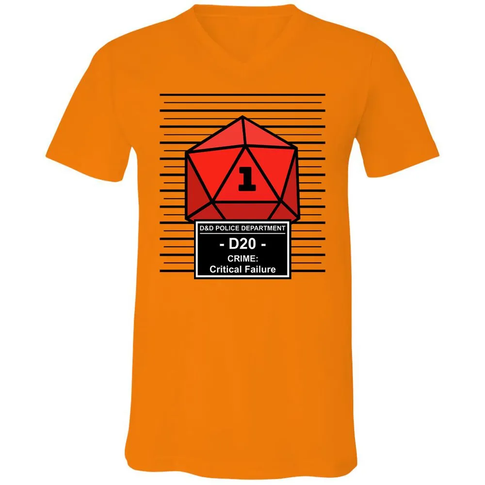 D20 Arrested For Critical Failure Unisex V-Neck T-Shirt - Orange - 11