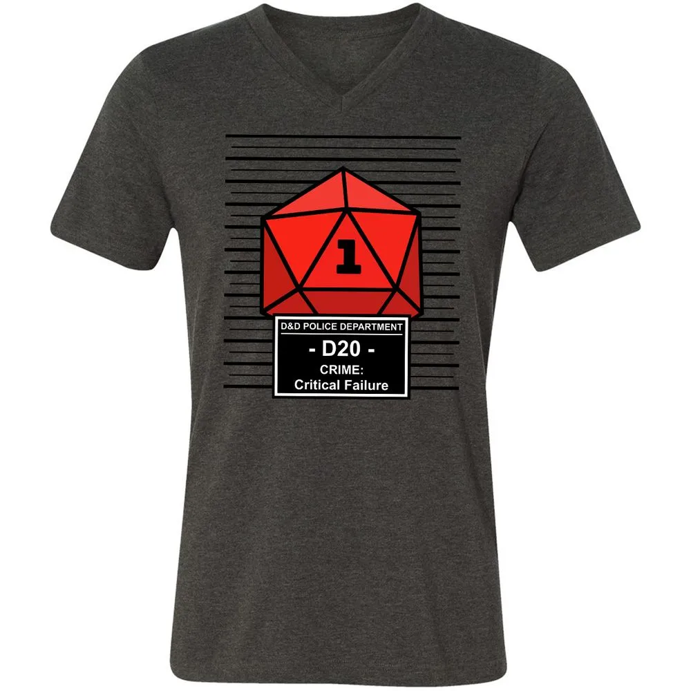 D20 Arrested For Critical Failure Unisex V-Neck T-Shirt - Dark Grey Heather - 8